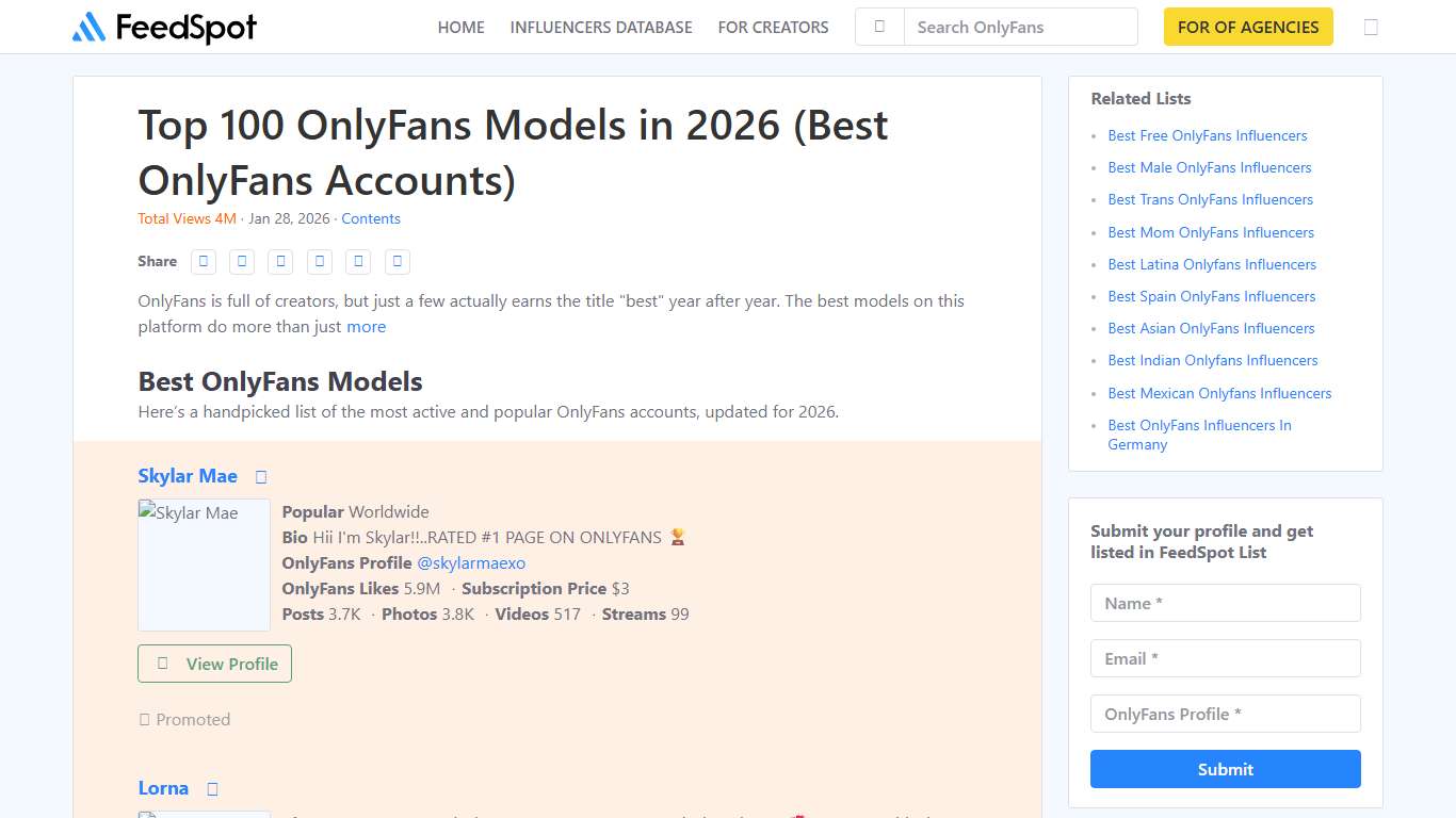 Top 100 OnlyFans Models in 2026 (Best OnlyFans Accounts)
